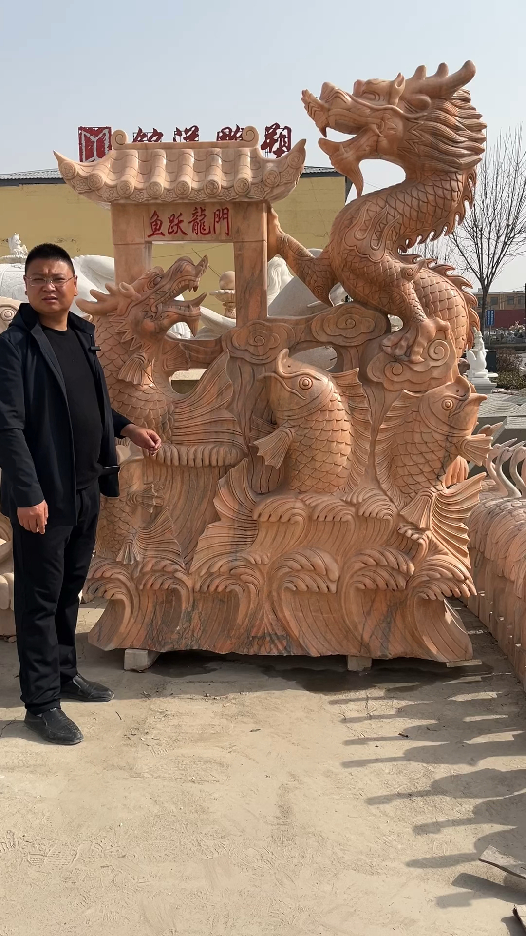 #石雕鲤鱼跃龙门#石雕喷水龙头雕塑摆件#支持款式定制