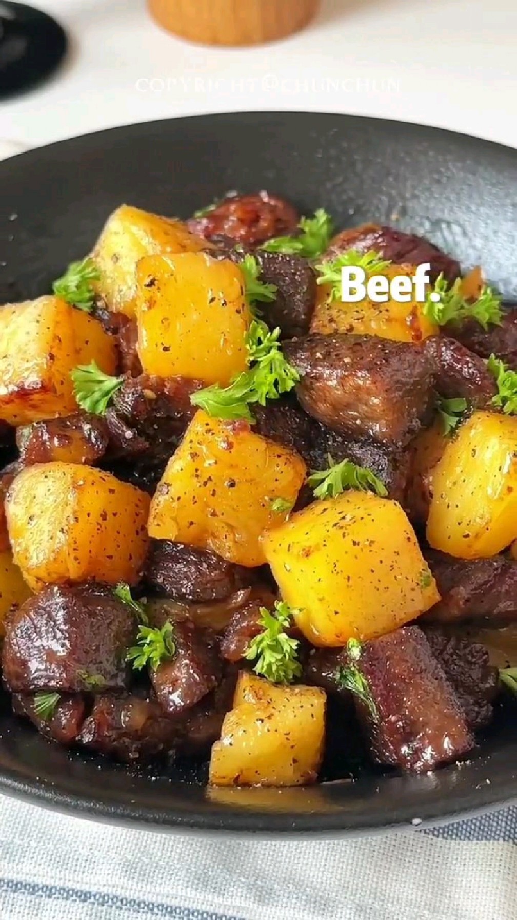 减脂期也能大口炫,菠萝黑椒牛肉粒