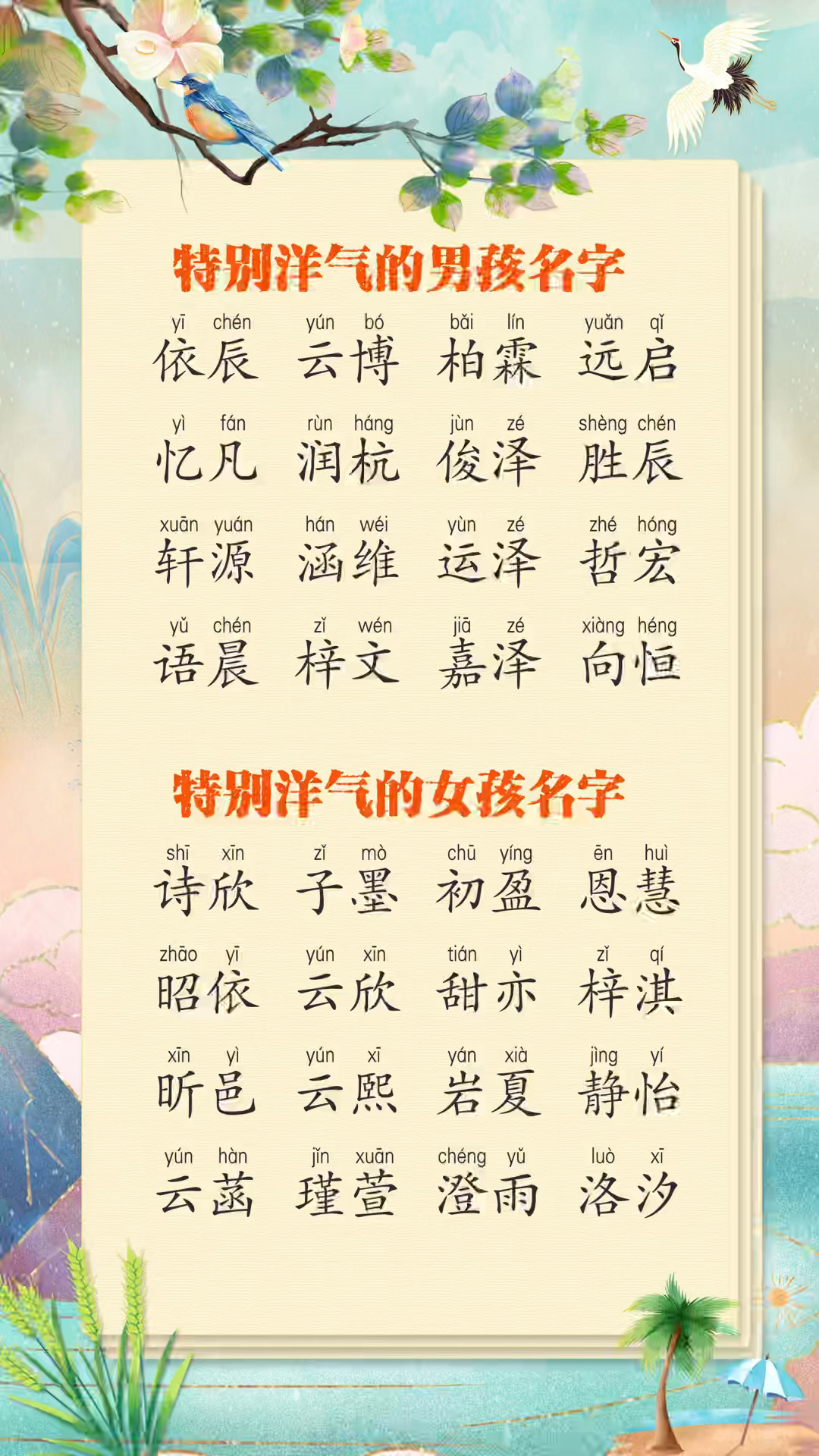 2024年好听洋气的男孩名字大全。