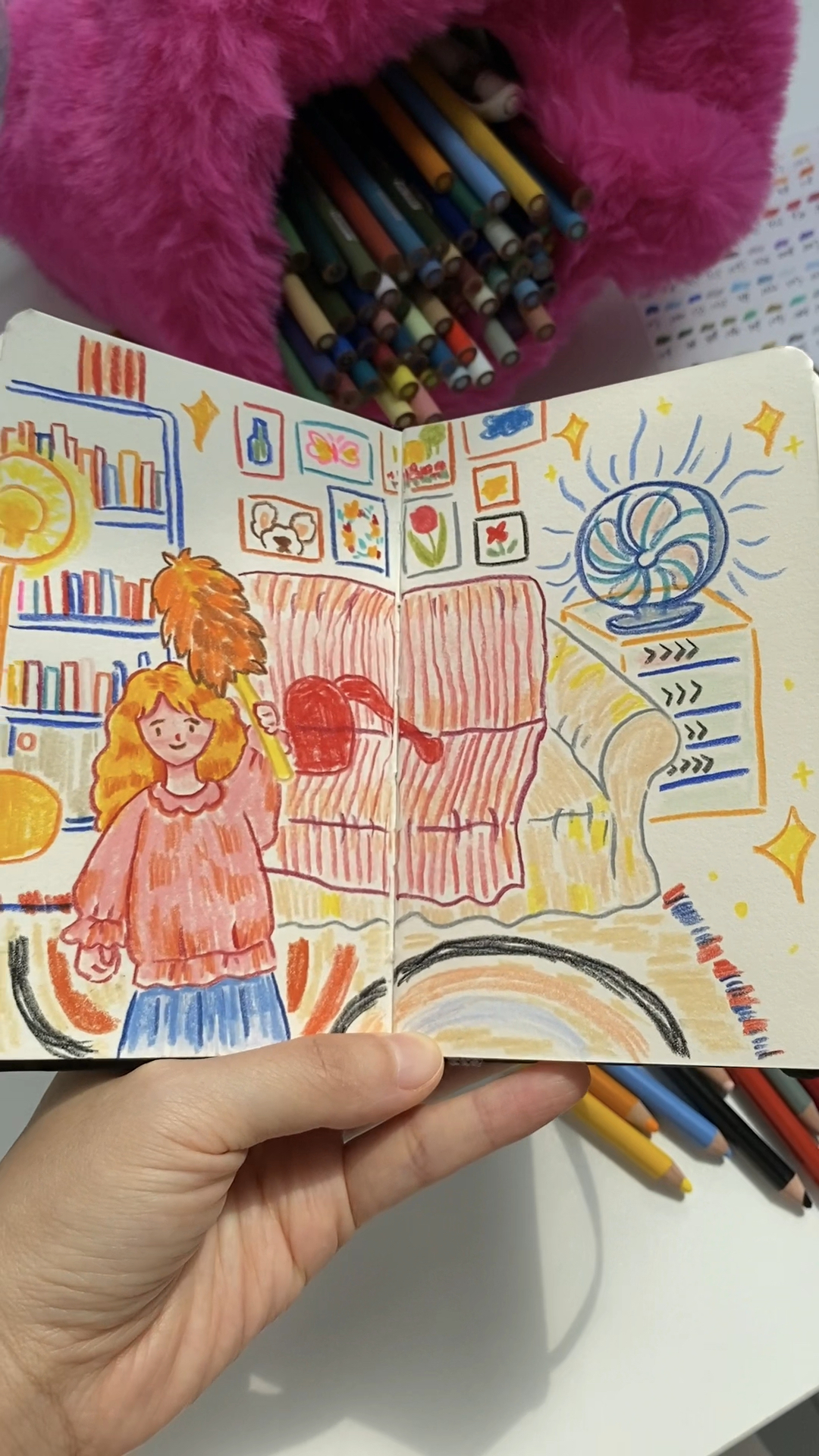 彩铅手绘劳动节在家劳动简笔画