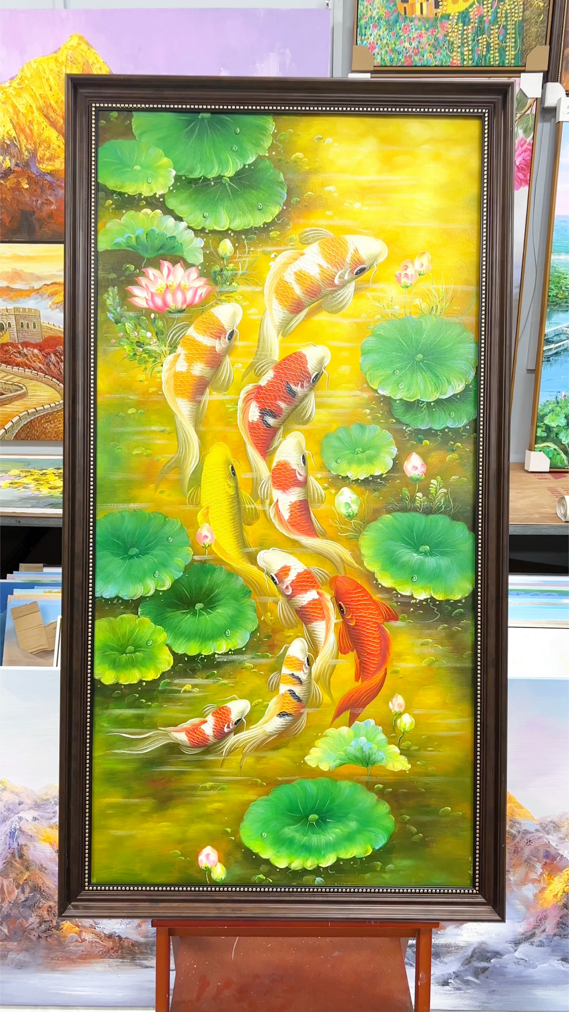 原创九鲤鱼油画艺术