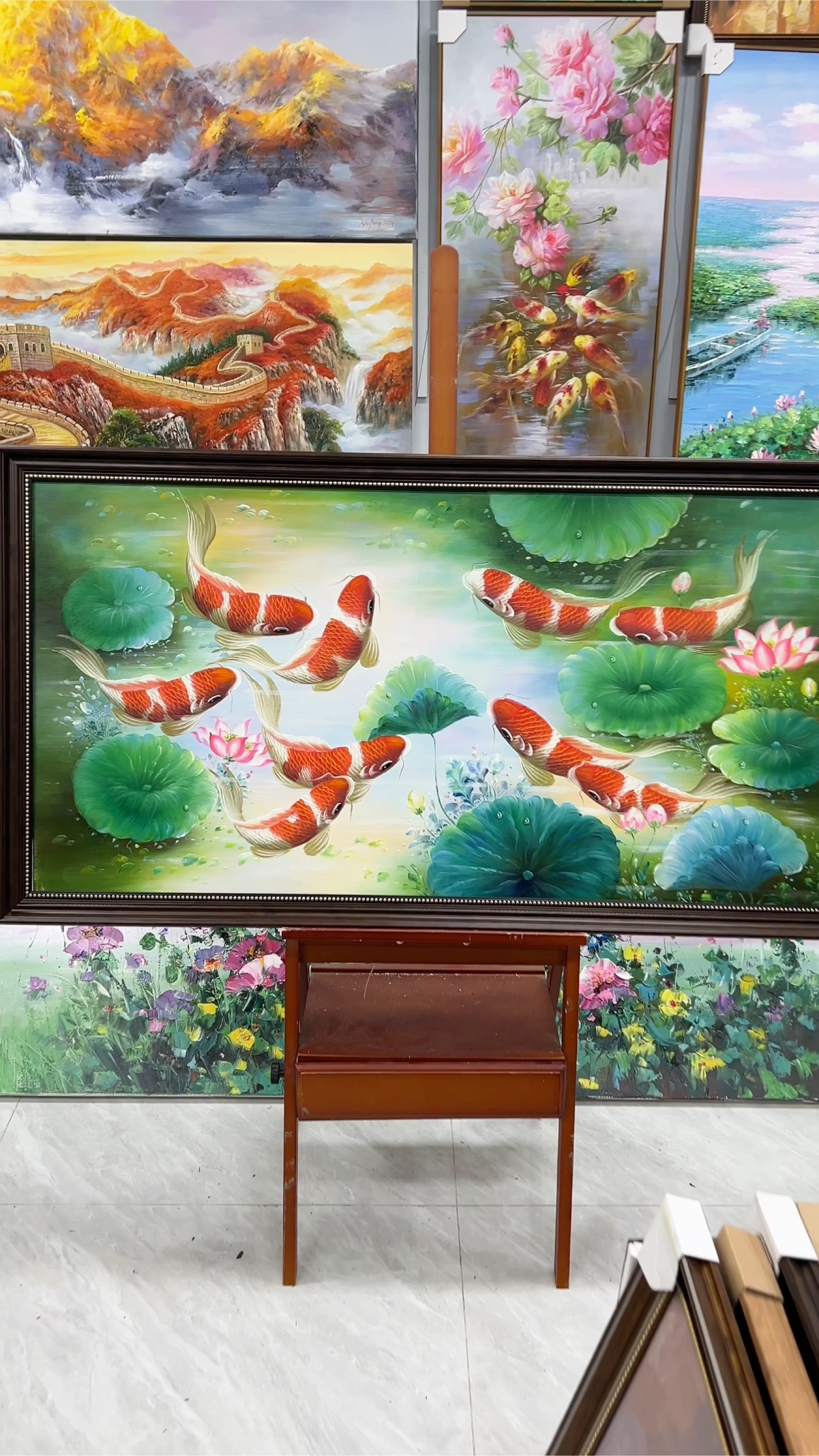 原创九鲤鱼油画艺术