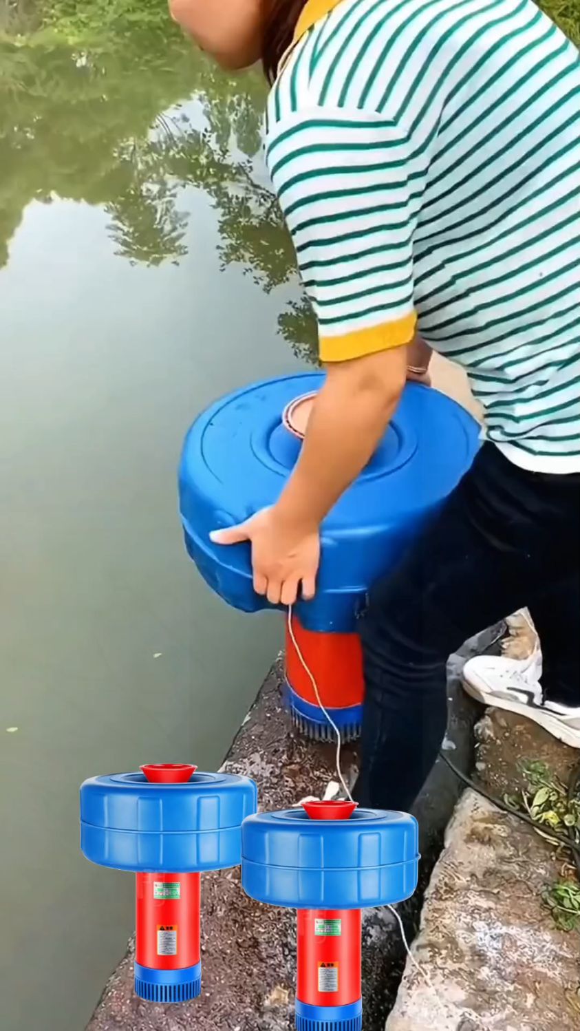 鱼塘增氧机220V大功率池塘打氧机专用水产养殖充氧泵全自动浮水泵