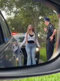 美国男交警搜身女司机，捏打臀部，还凑上去闻一闻！（GIF）