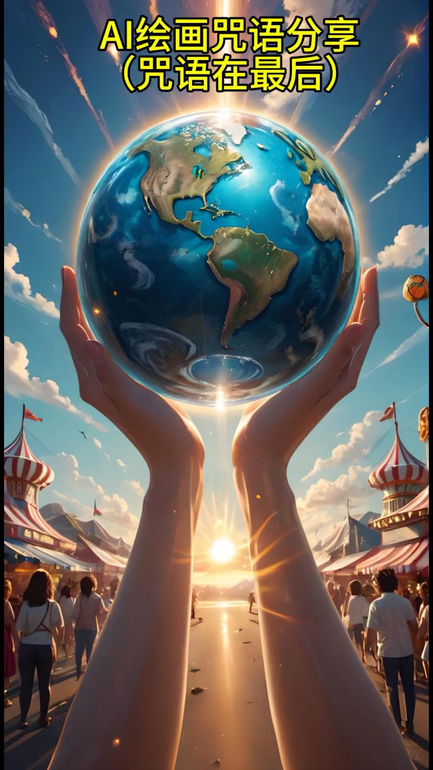 AI绘画咒语分享:保护地球海报,用我们的双手托起地球