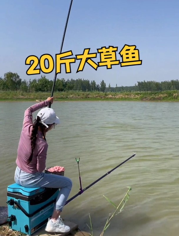 快来看 20斤的大草鱼差点把我拉下水 一姐这回站起来了!