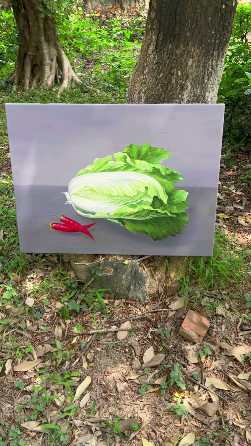 油画大白菜摆财百财