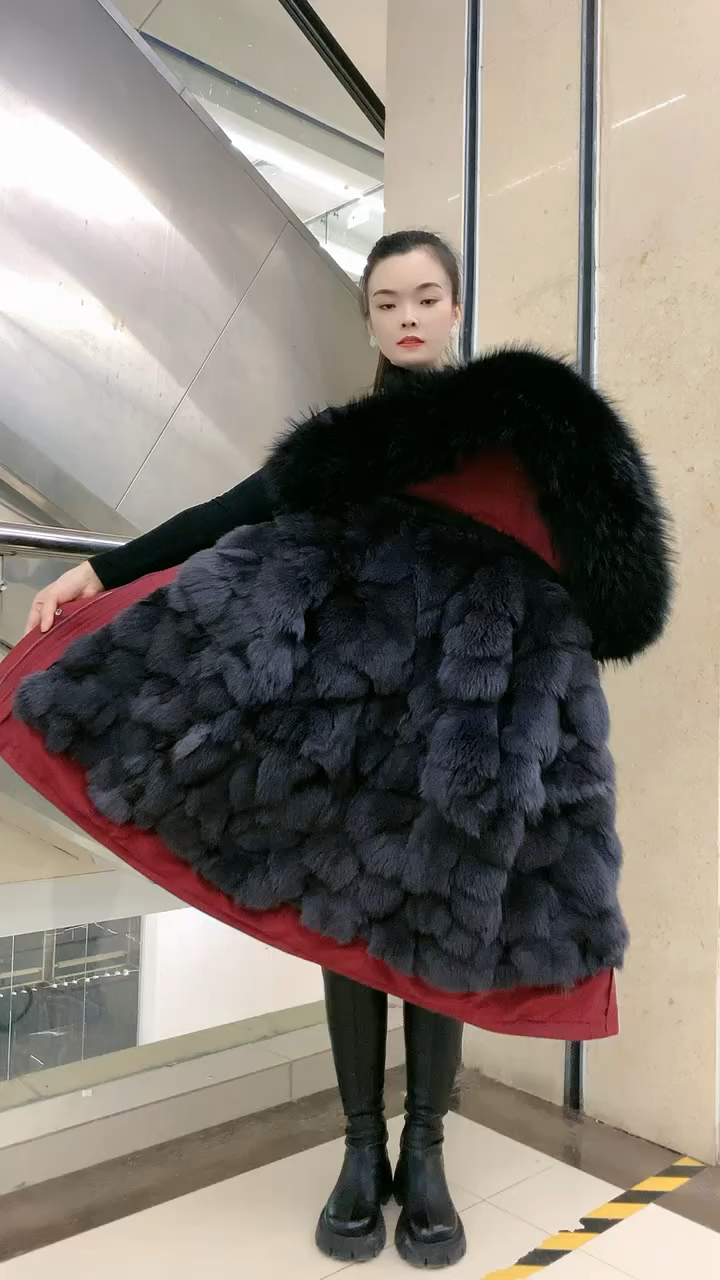 女士狐狸毛内胆皮草派克服冬季保暖外套