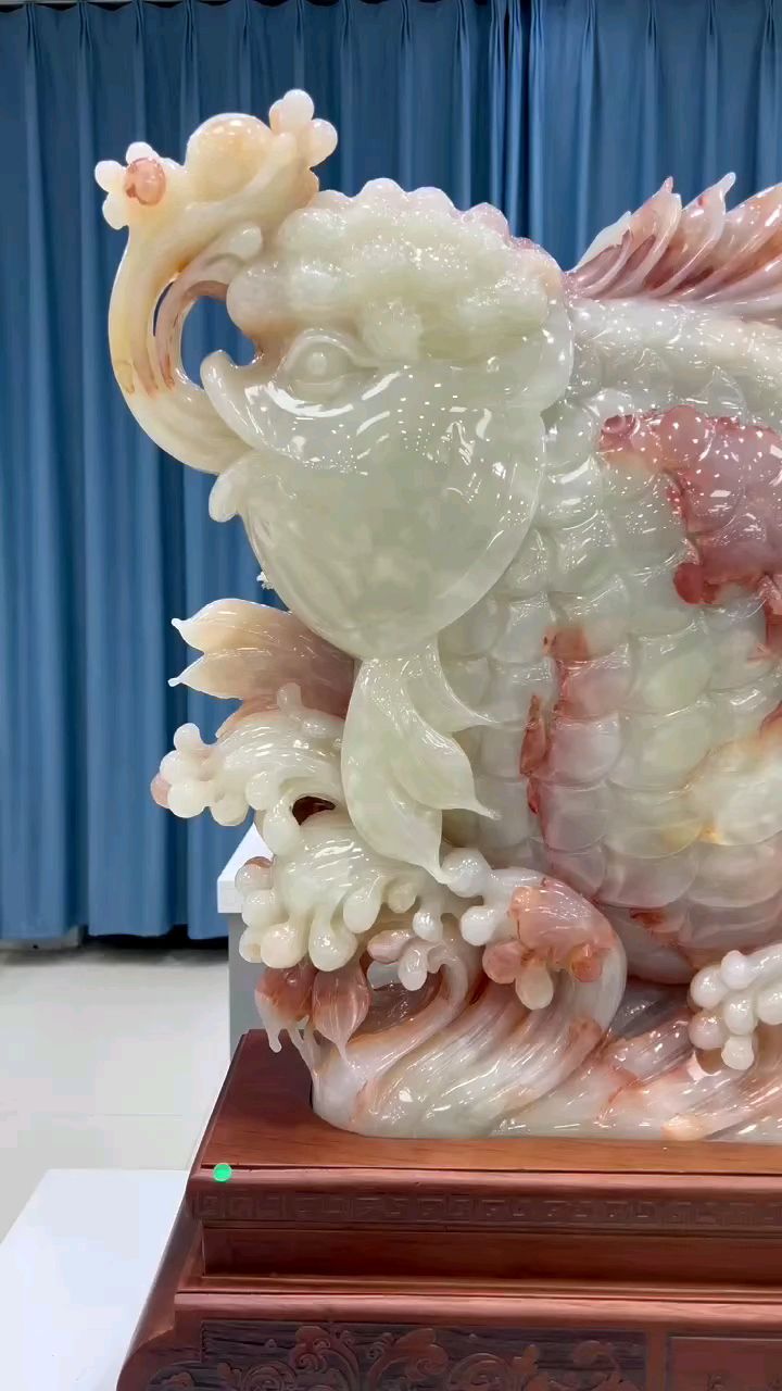 天然玉石巧色巧雕1.2米福寿鱼 金玉满堂摆件,年年有余