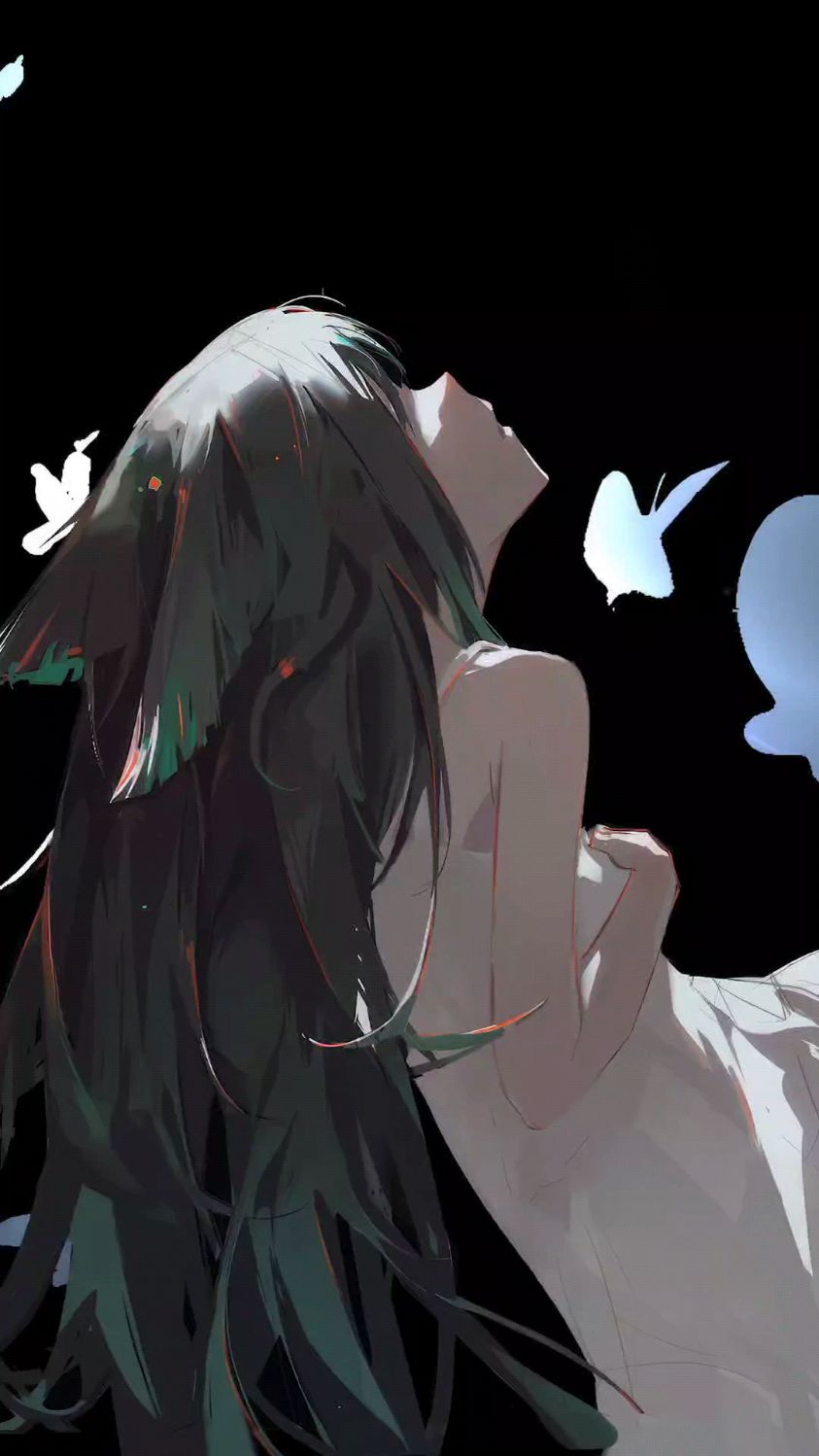 动漫壁纸:蝴蝶与少女