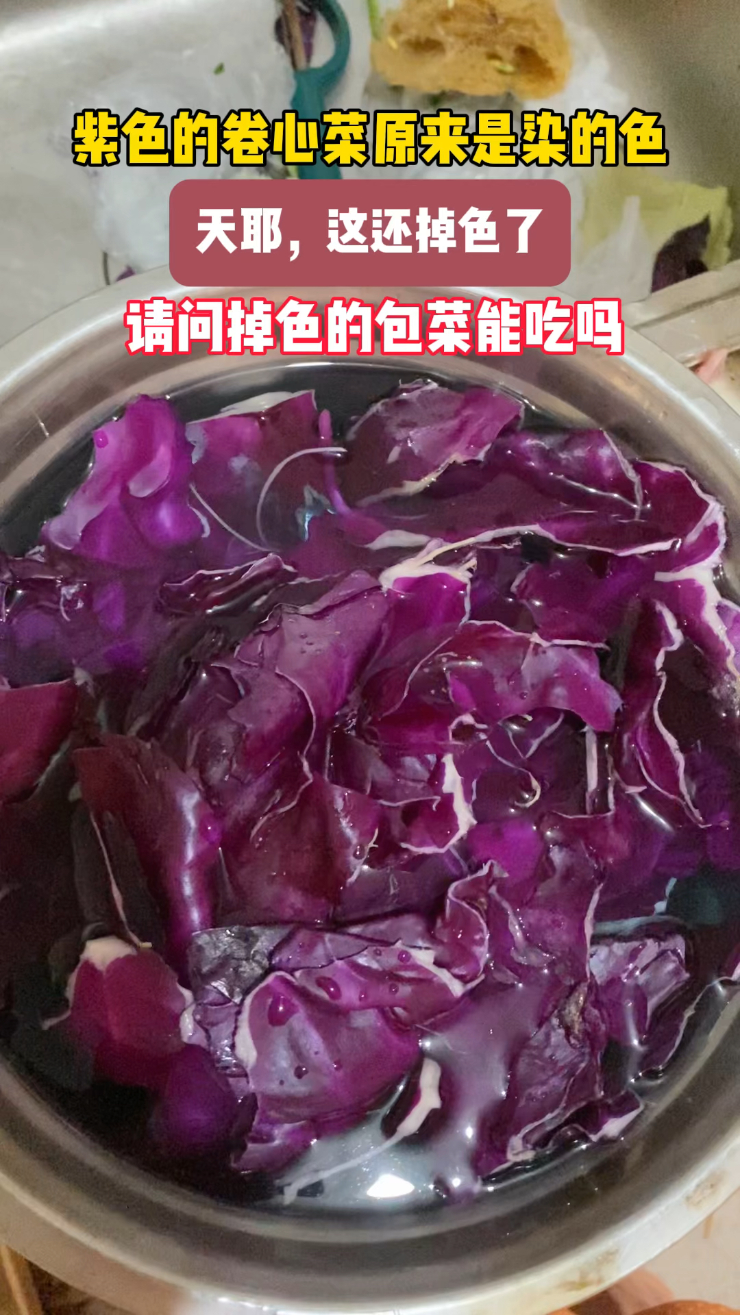第一次买紫色的包菜回来,没想到还掉色了,这还能吃吗?