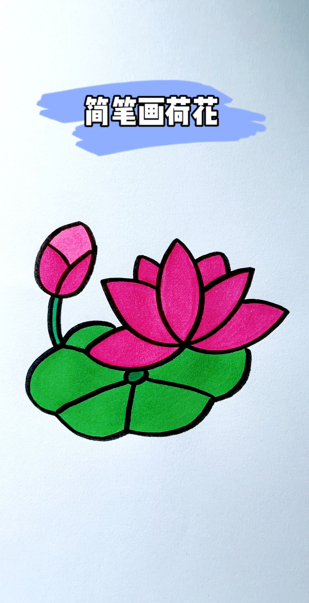 荷花这样画,简单又好看