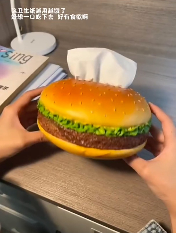 这个汉堡纸巾盒看着就好有食欲啊,还可以当桌面趣味摆件