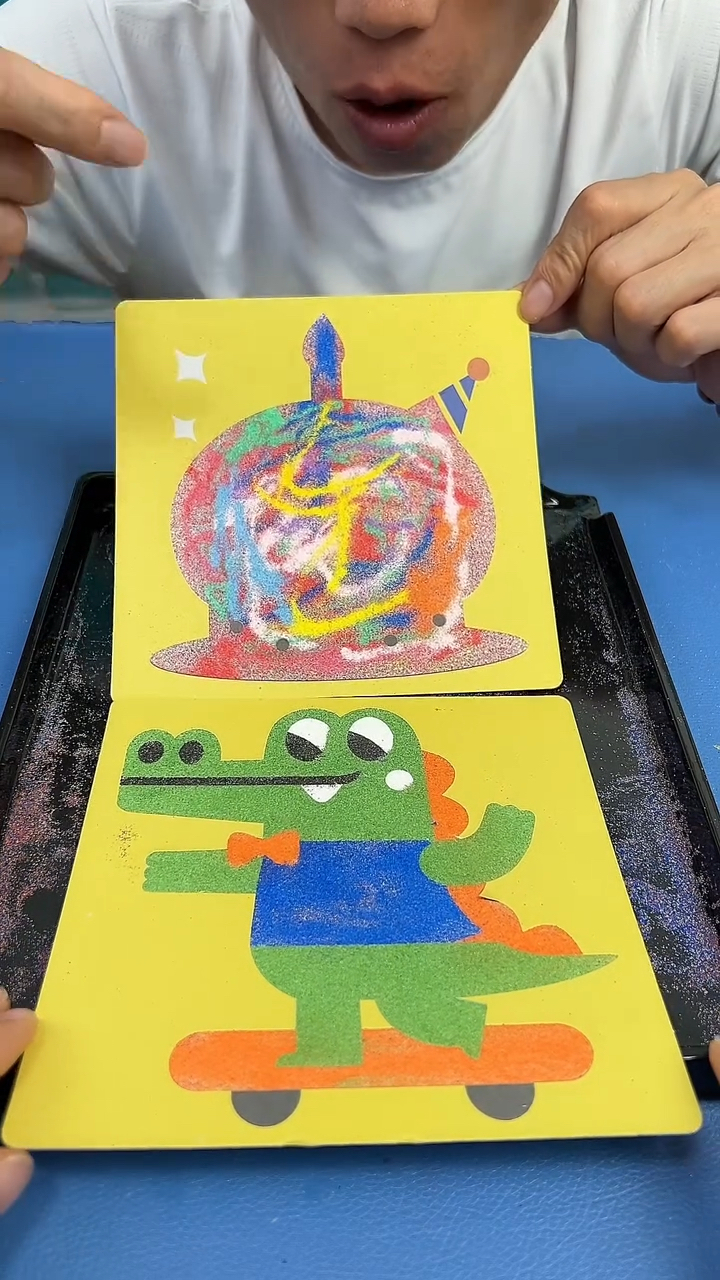 沙画制作的小恐龙和蛋糕!谁制作的更好看!