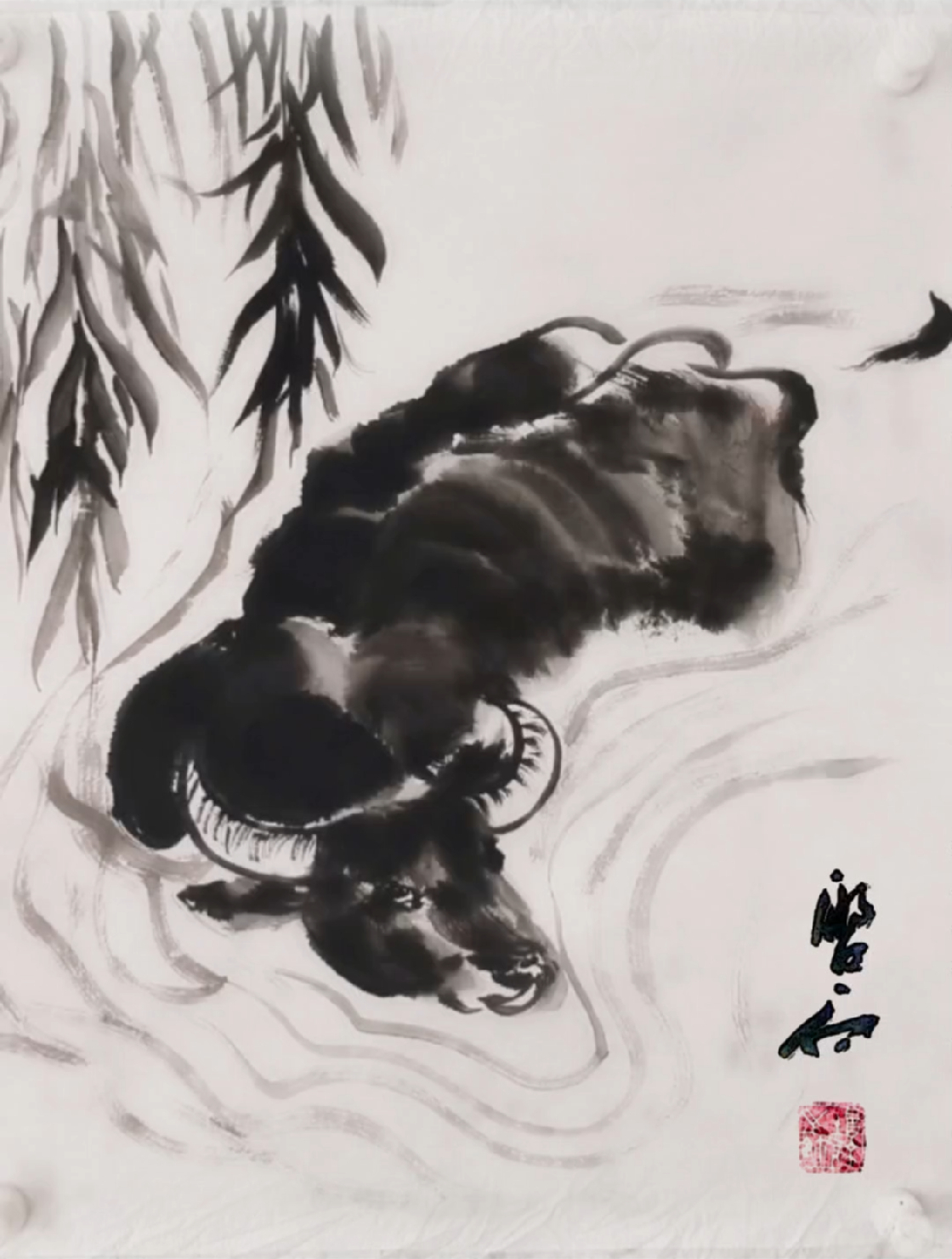 纯手绘水墨写意水牛