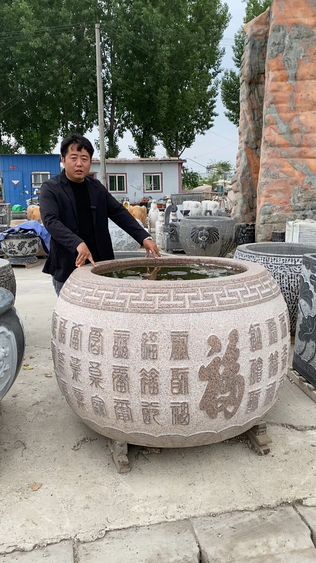 石雕百福缸石头鱼缸石槽门海花岗岩花盆养鱼
