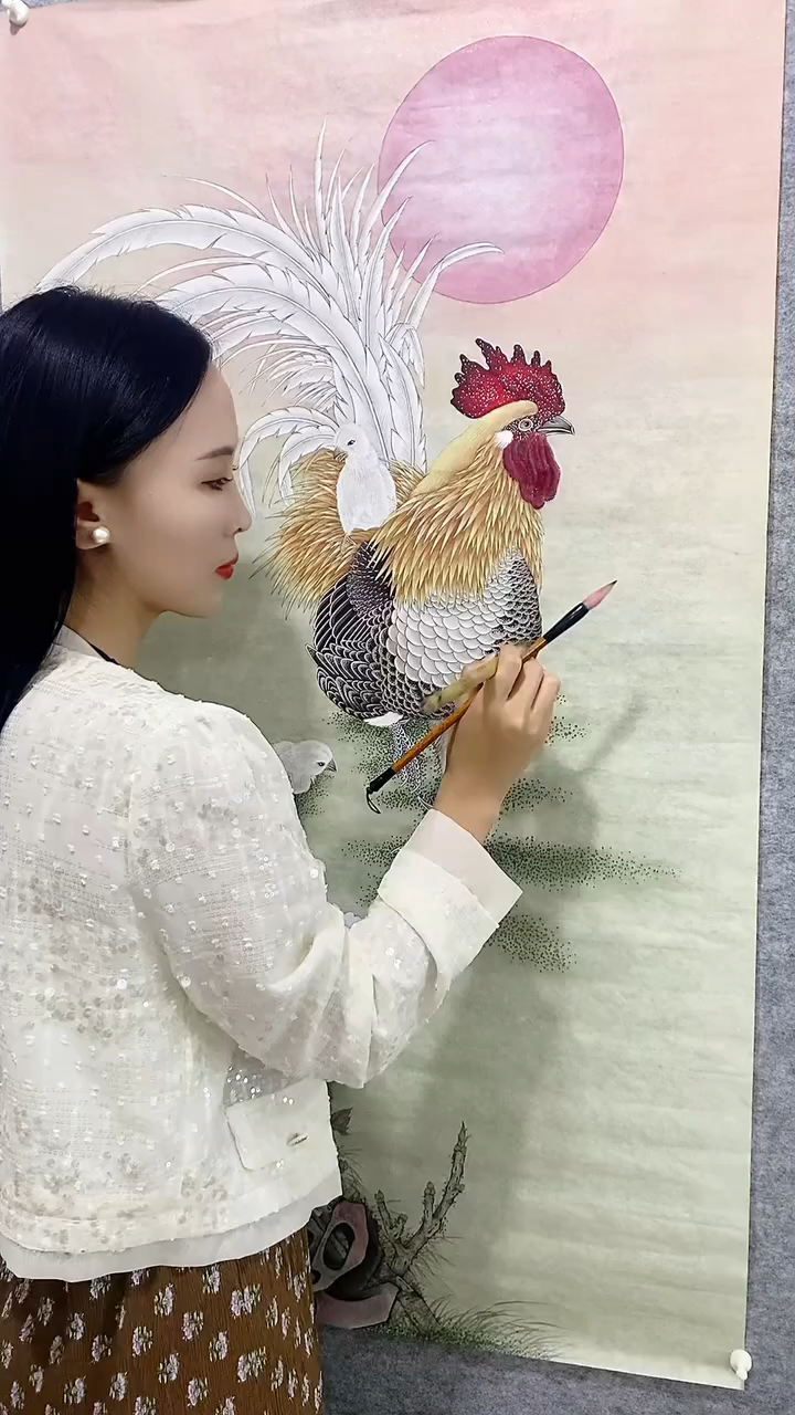 雄霸天下鸿运当头,大吉大利一鸣惊人,工笔画大公鸡!