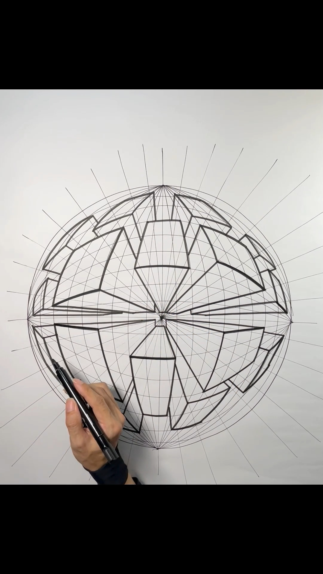 徒手画个鱼眼透视。绘画,透视,手绘,控笔。