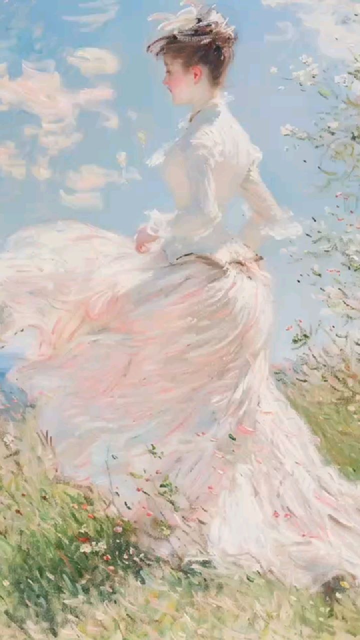 印象派油画——风中的粉色 艺术 美术 油画 印象派