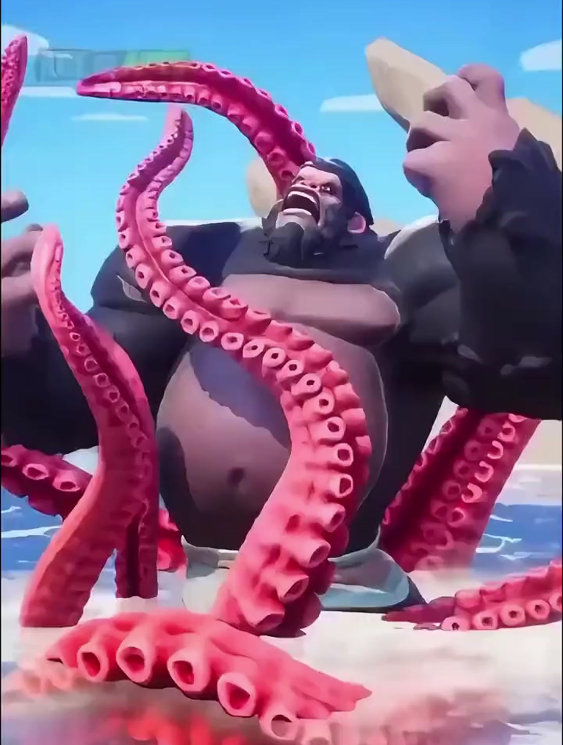 一只黑色大猩猩被八爪鱼给缠住了,直接进化成八爪魔猿!