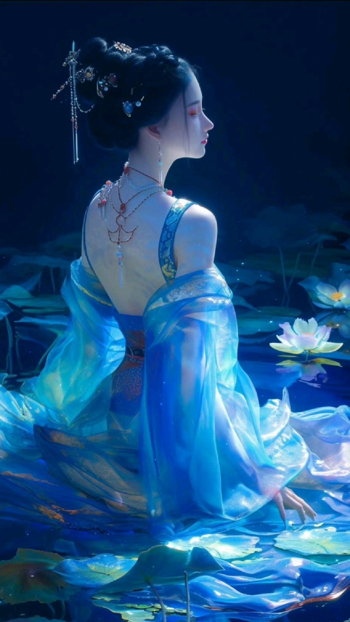 幽蓝雅致古风女生绝美壁纸