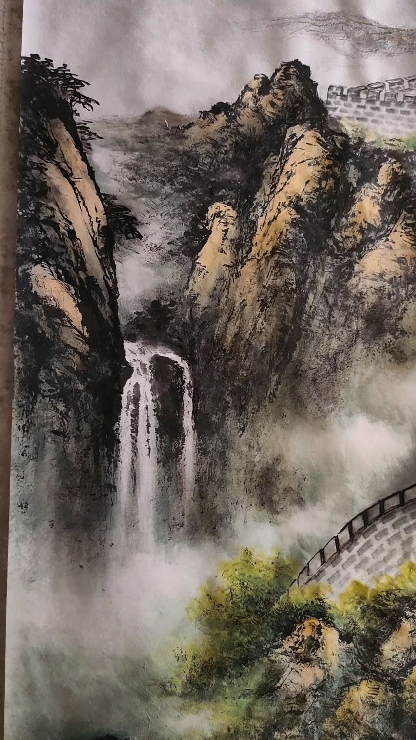 四尺竖幅国画巜长城》铺色开始