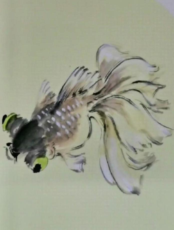 写意金鱼,一不小心把眼睛画成了绿色
