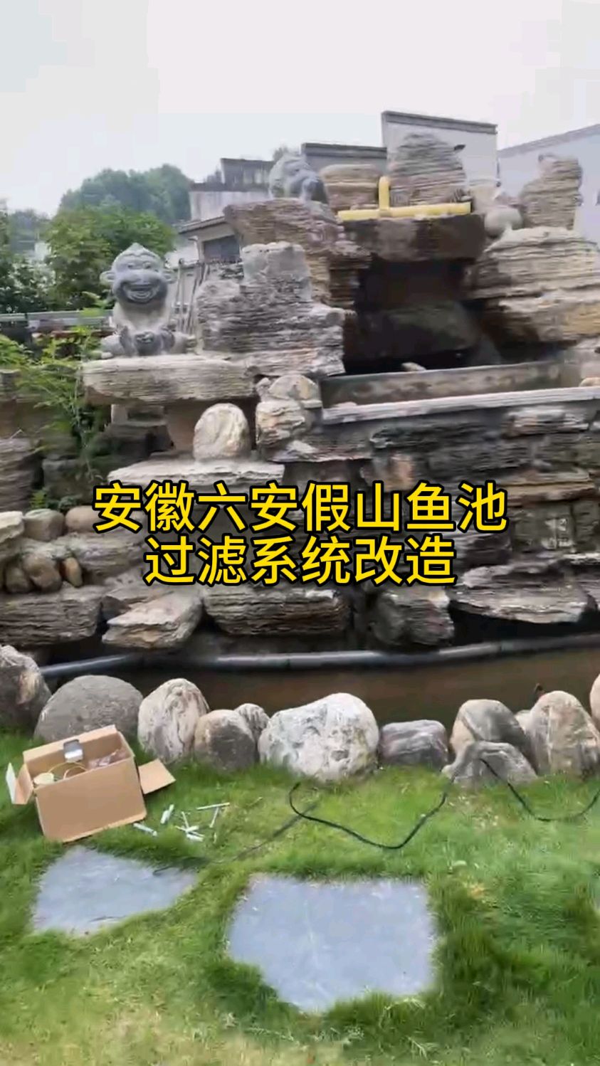 这种10吨水以内的小型假山景观鱼池, 过滤系统的设计也比较简单