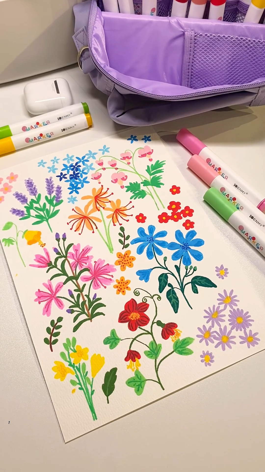 马克笔手绘花束简笔画可爱手帐治愈插画植物