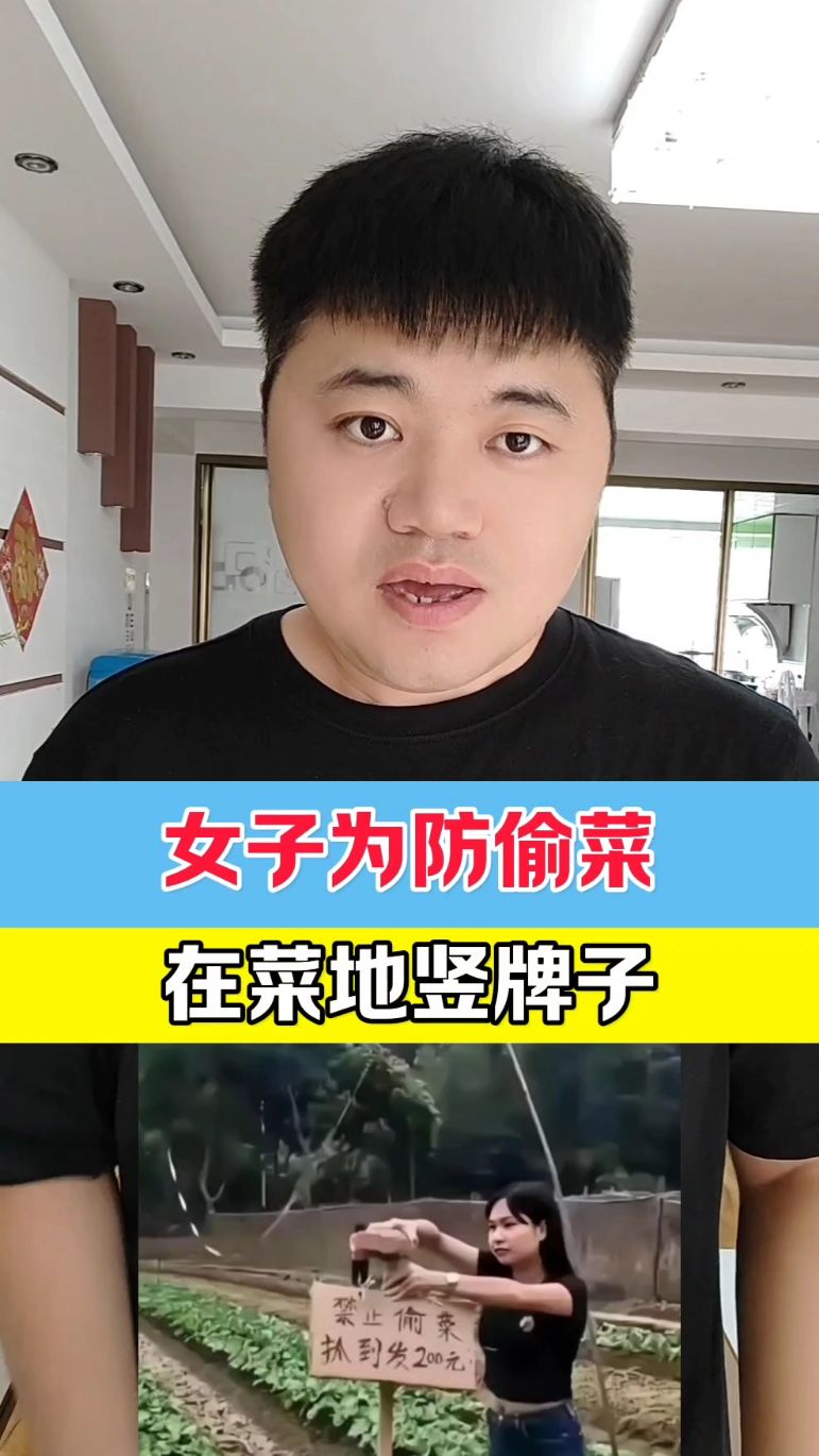 女子为防偷菜,在菜地竖牌子