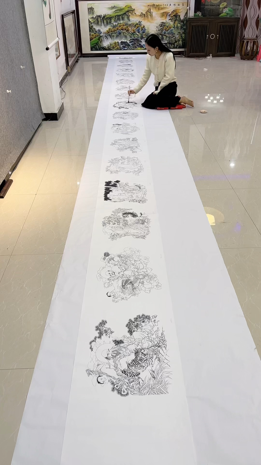 工笔白描十八罗汉图
