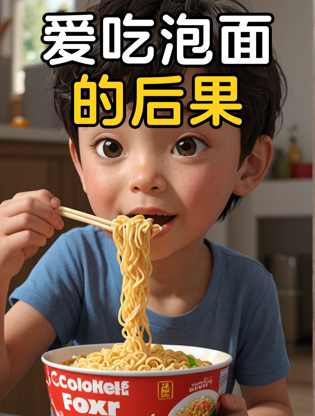 Ai眼中爱吃泡面的小孩 吃泡面的后果 不能吃太多泡面/方便面