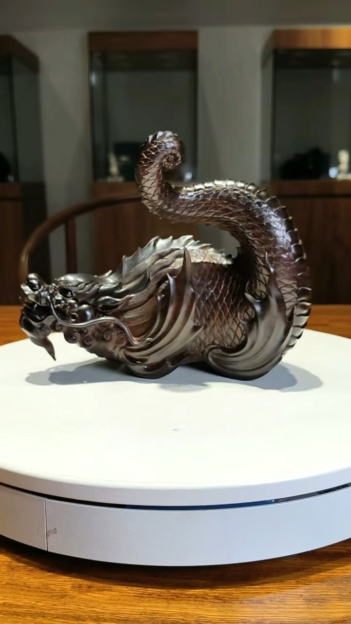 小叶紫檀木雕,鱼化龙,鱼化龙手工精品