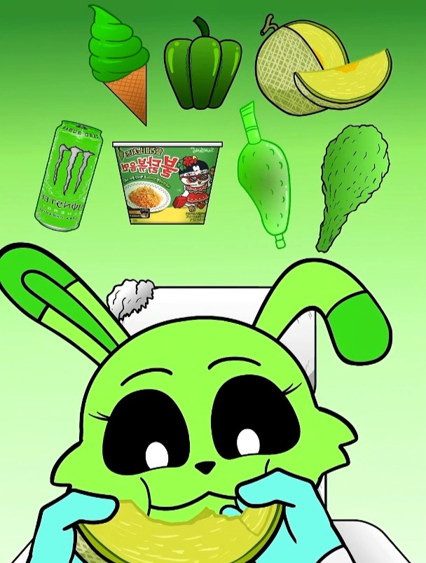 闪电兔来吃绿色表情包美食啦,哪个食物才是它的最爱呢?