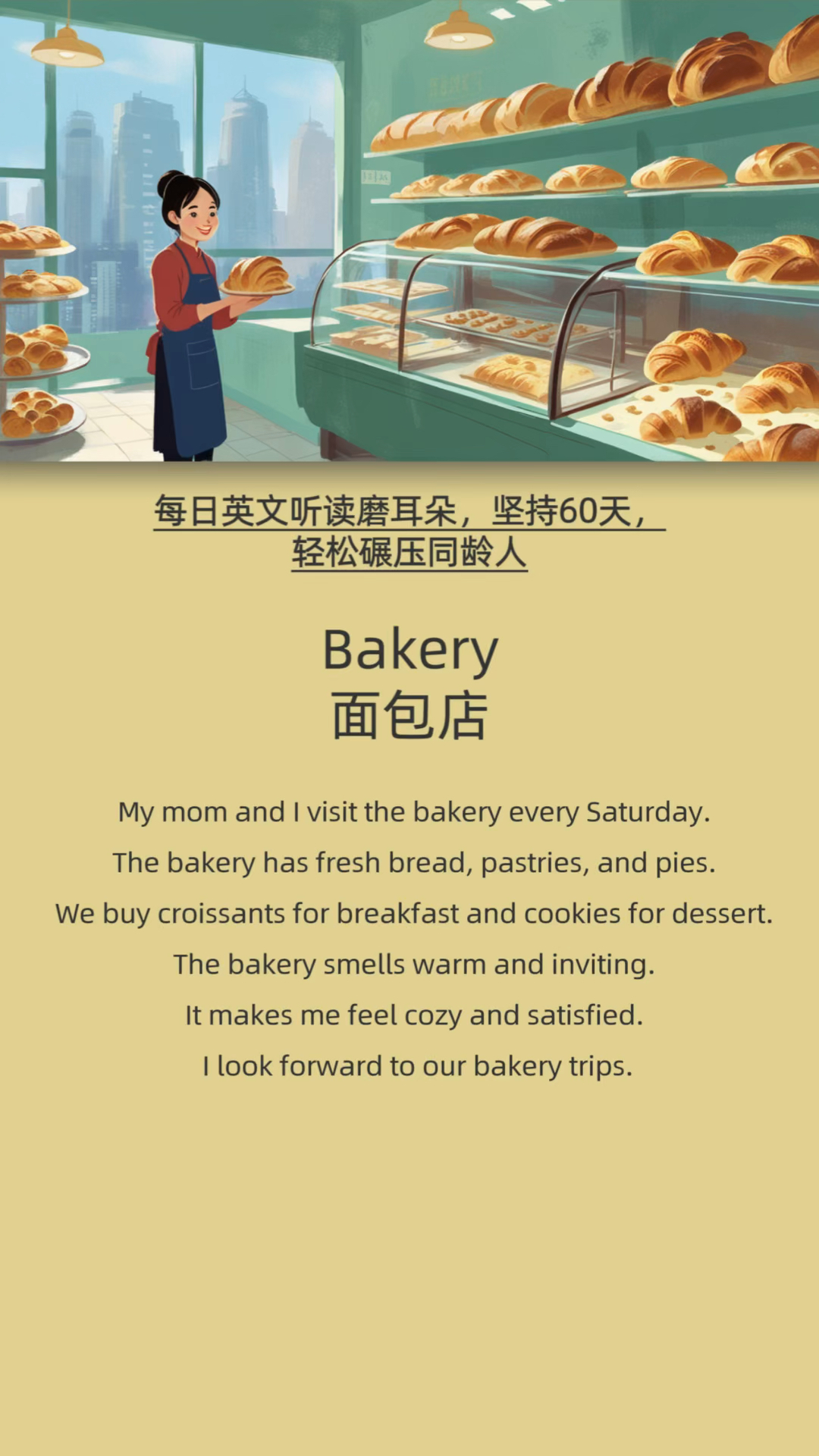 坚持就有效,英文启蒙每日听读|面包店