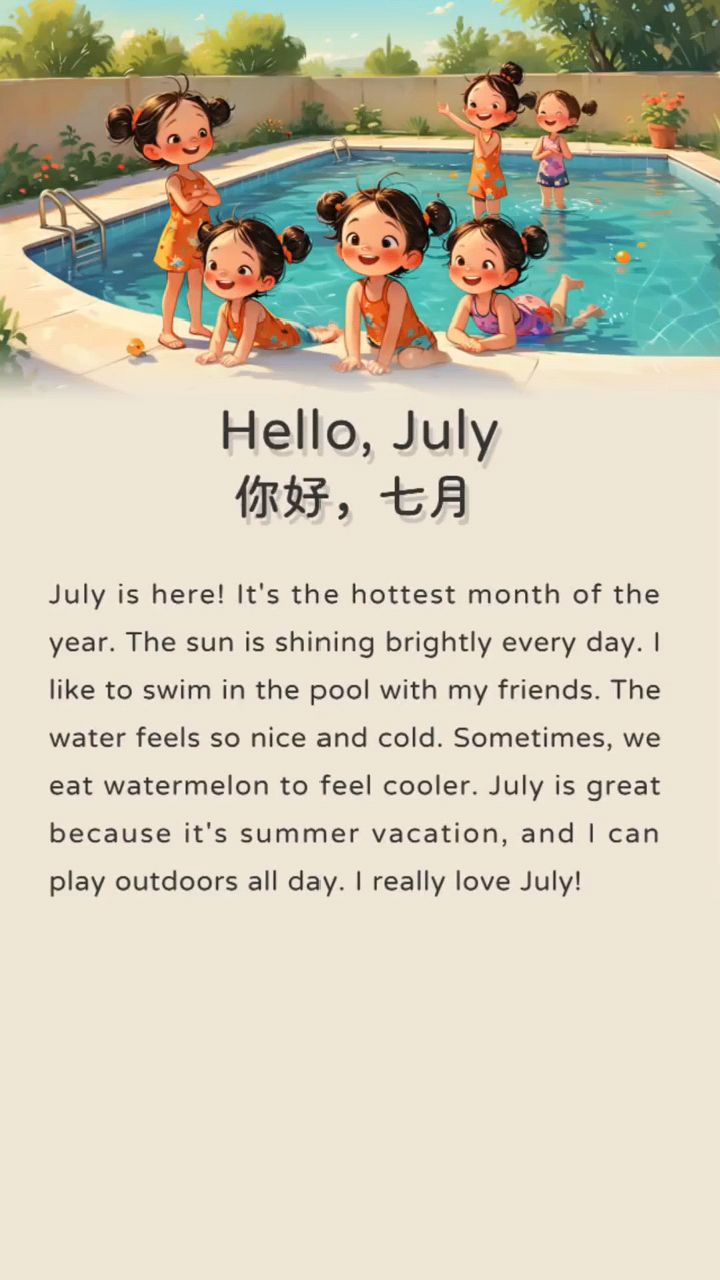 每日英语听读|坚持每天磨耳朵,与孩子一起成长,你好七月