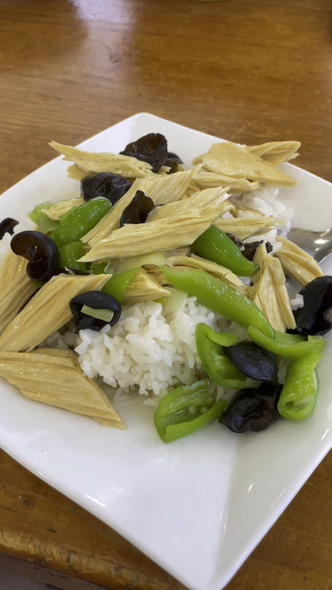 郑州西郊的物价真低,这盘木耳烧腐竹盖浇饭,一块九一盘米还不少