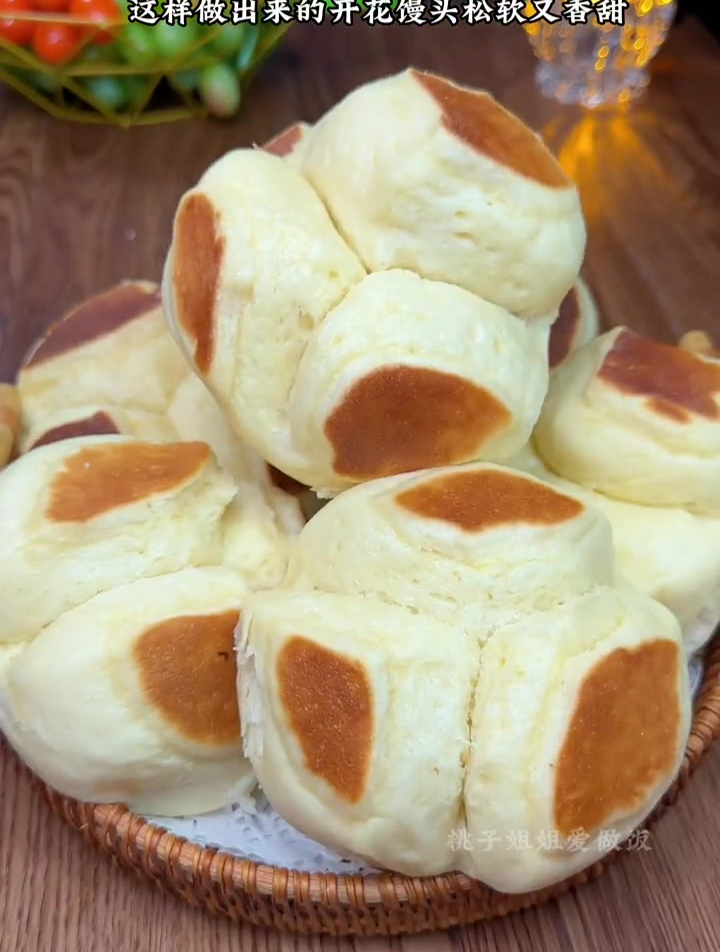 奶香十足的开花馒头你就这样做,个个都会开花