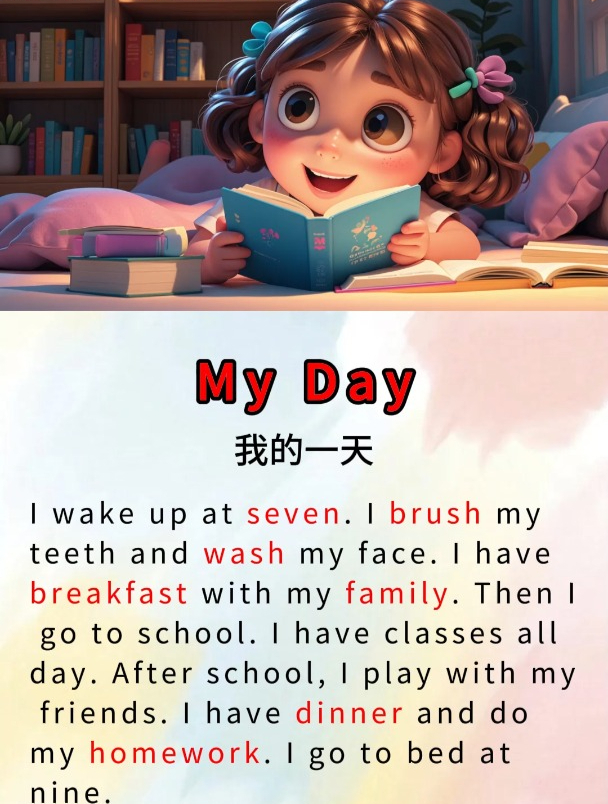 幼儿英语小短文|每日听读小短文:My Day我的一天