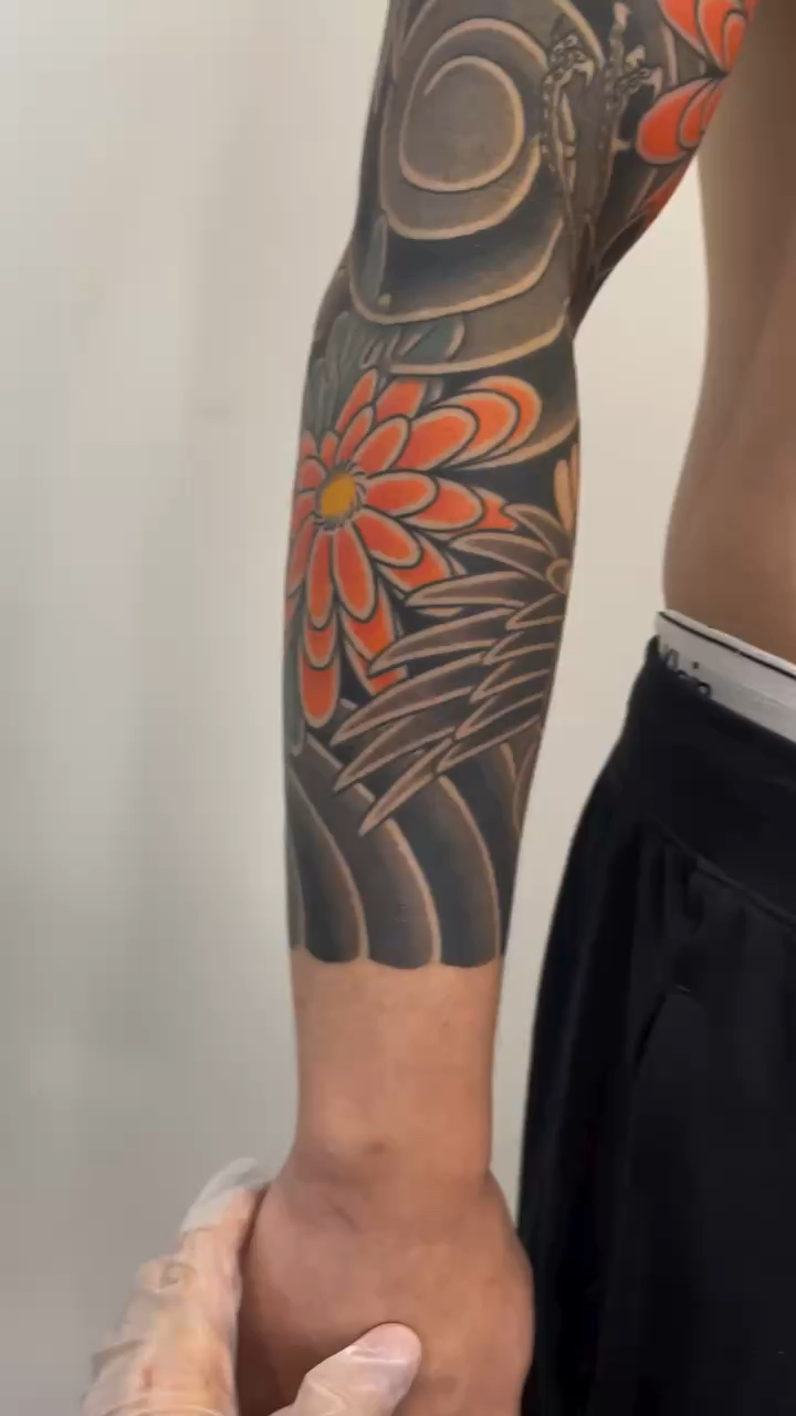 北京纹身/男生日式老传统仙鹤花臂纹身