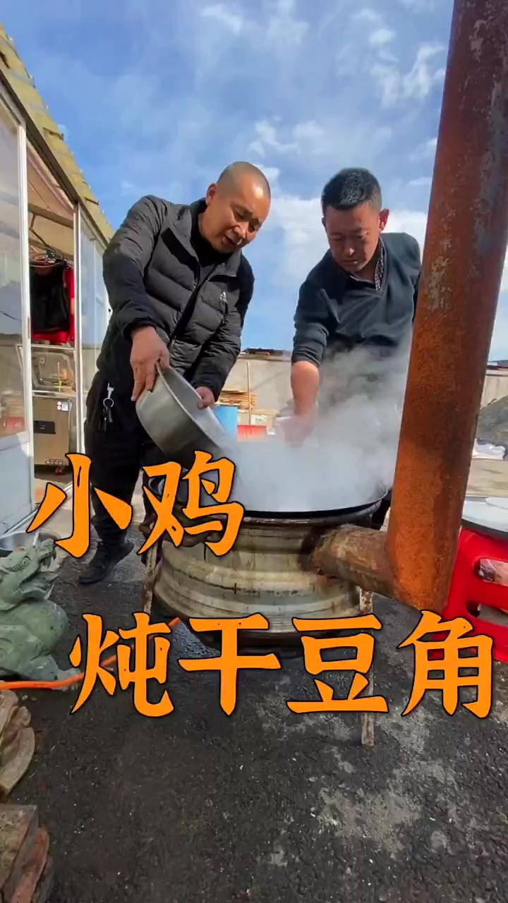 农村美食,小鸡炖干豆角