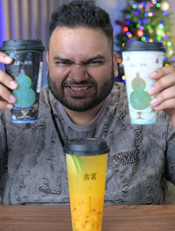 老外炫古茗新品!柚子果肉居然会爆汁儿!