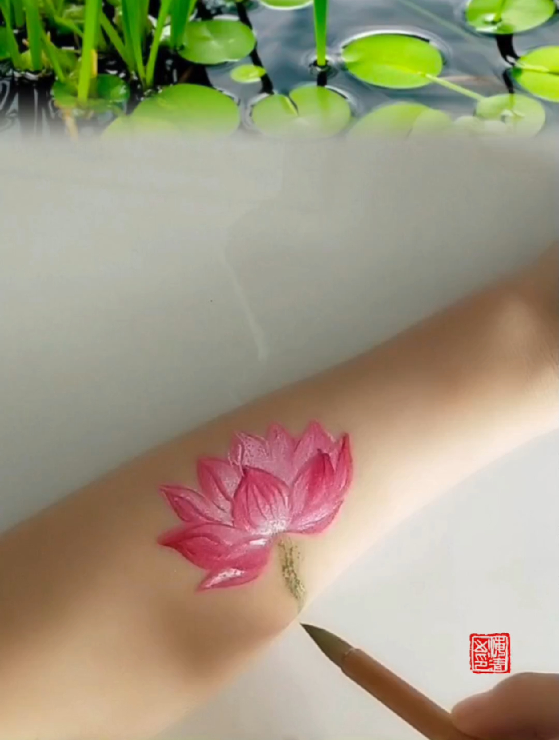 手绘荷花 手绘国画作品