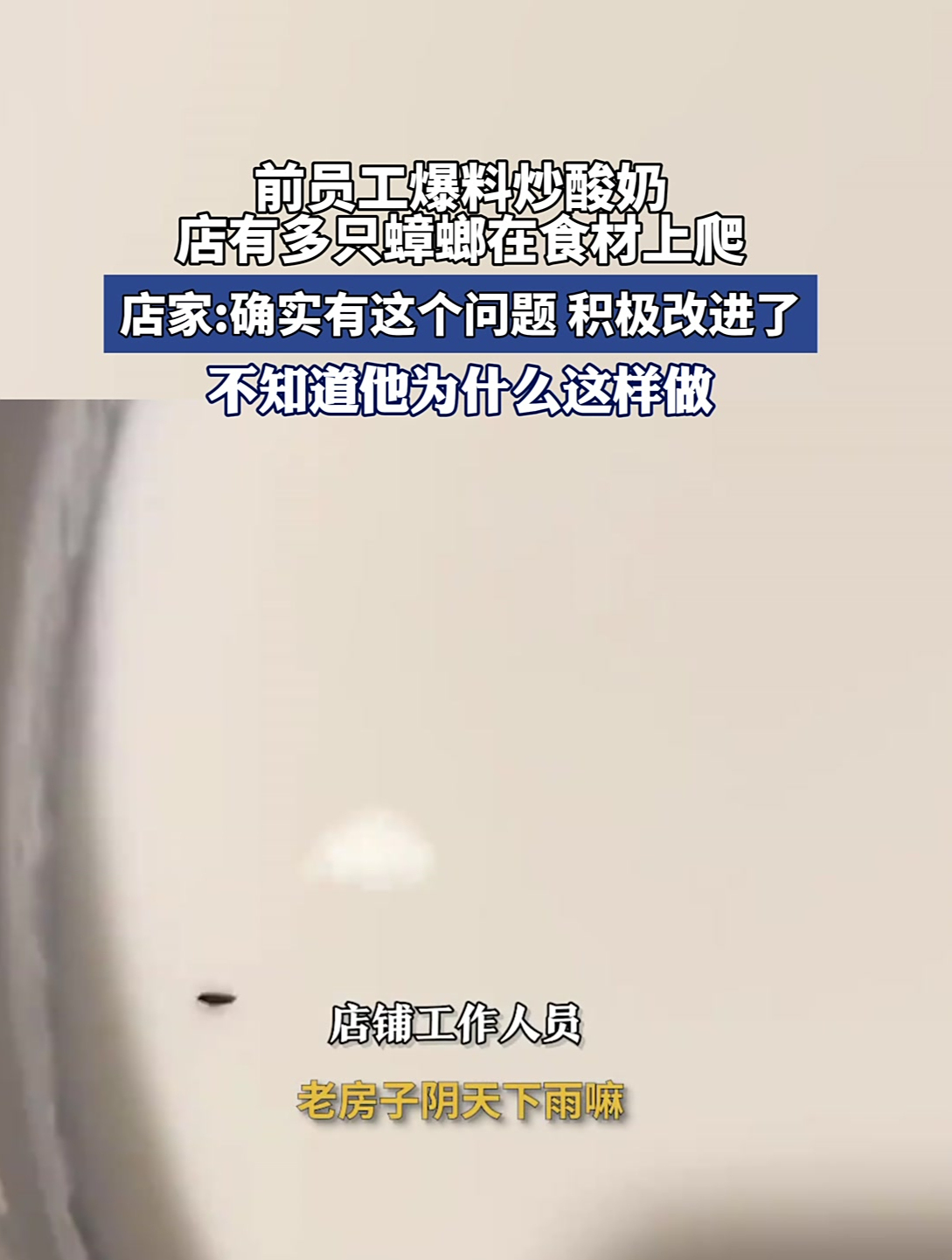 前员工爆料炒酸奶店有多只蟑螂在食材上爬,店家回应