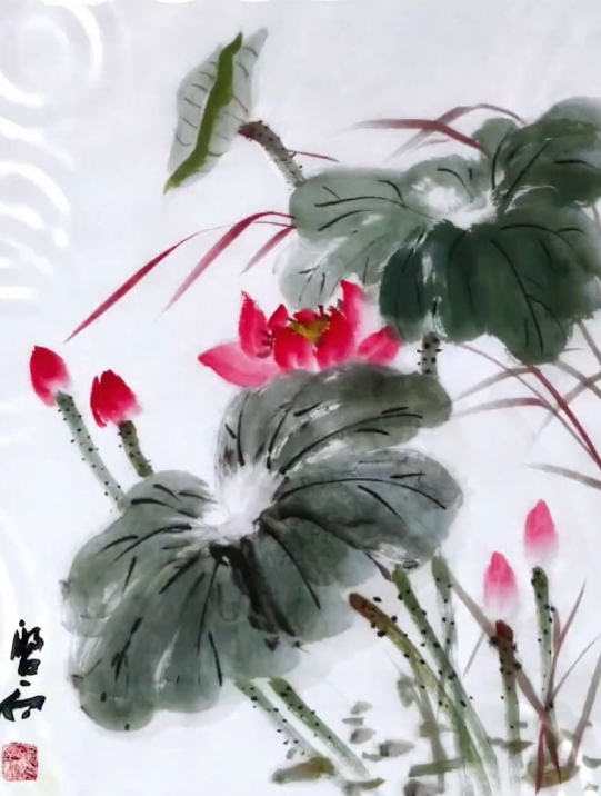 水墨荷花 手绘国画作品