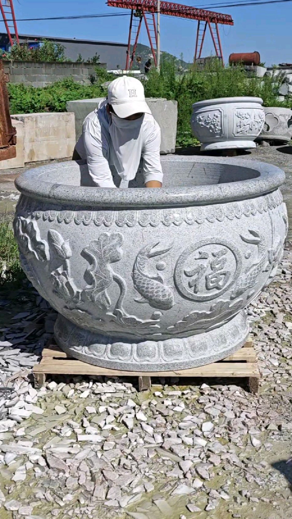 花岗岩荷花鱼水缸门海,庭院石雕鱼缸