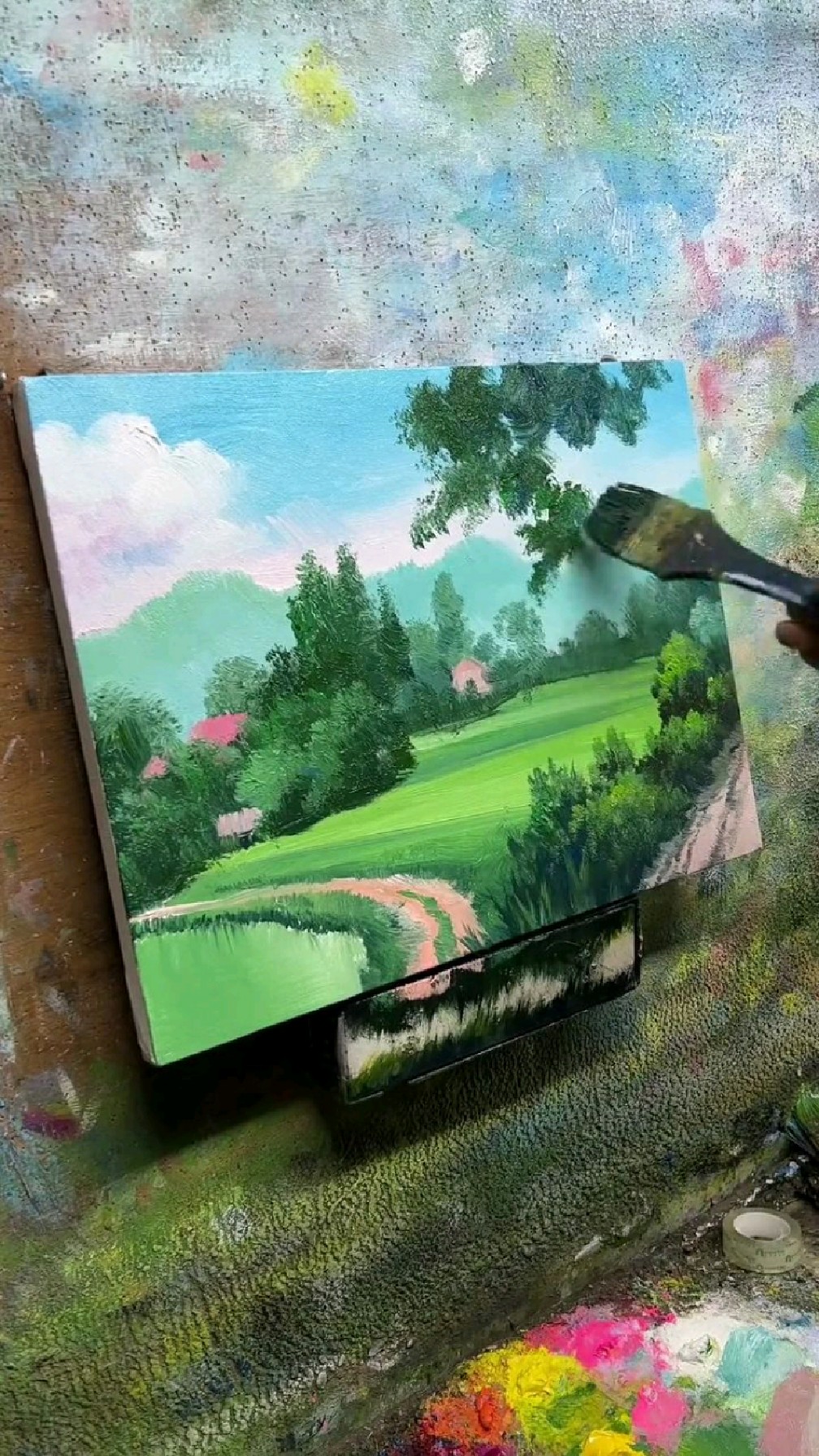 一幅美丽清新的田园风景油画
