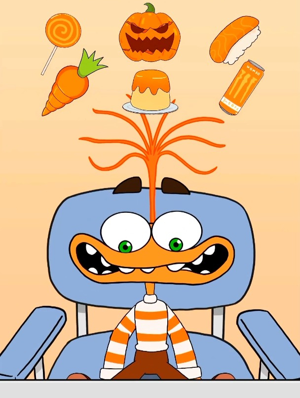 头脑特工队的焦焦来吃橙色表情包食物啦,哪个食物会是它的最爱呢