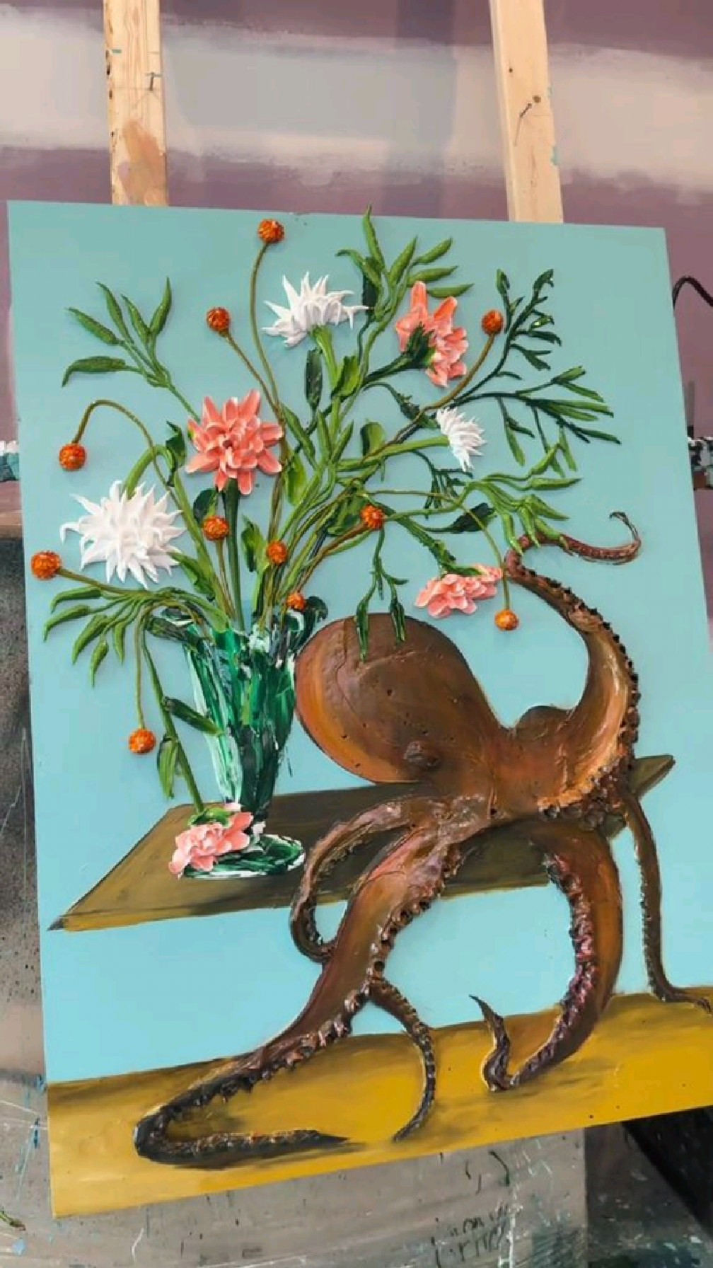 章鱼花卉静物油画