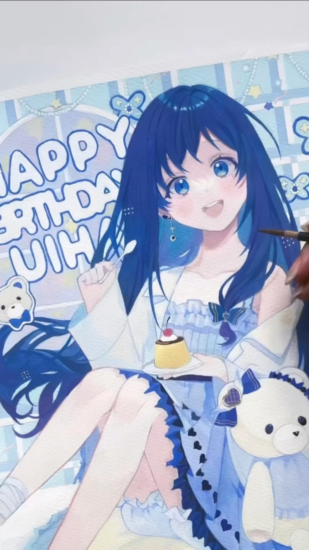 过生日的蓝色蛋糕少女～